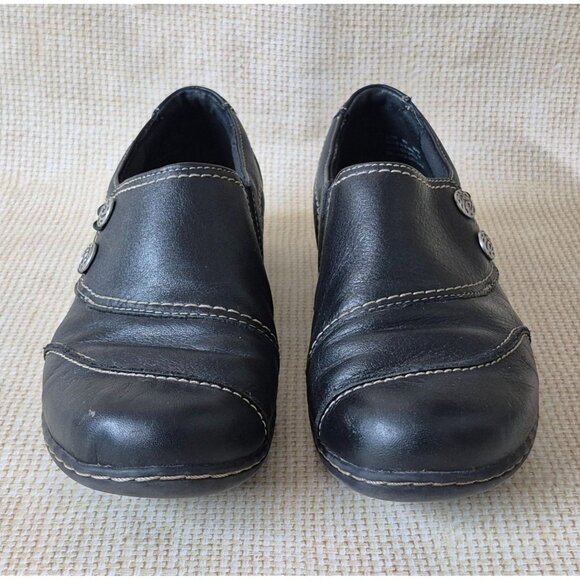 Clarks Bendables Ashland Alpine Slip On Black Leather Flat Comfort Shoes Size 9W - Picture 4 of 12